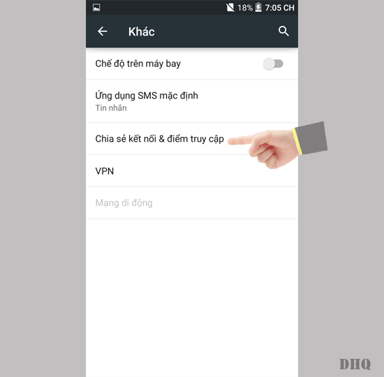Chọn chia sẻ kết nối & điểm truy cập